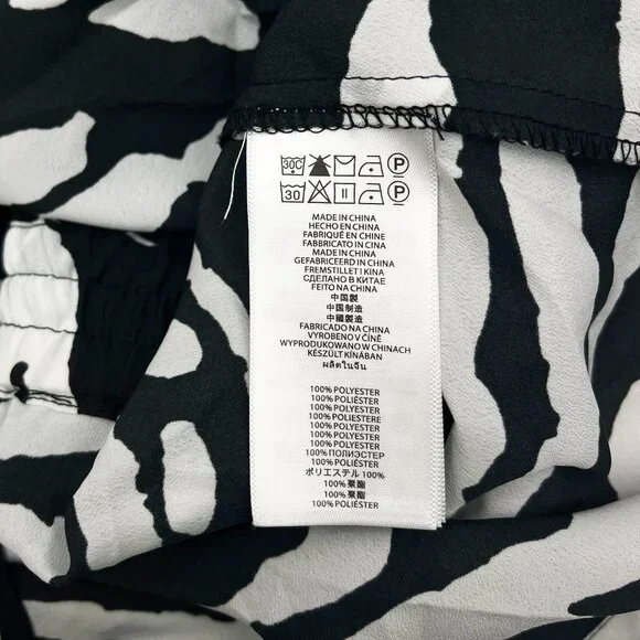 Michael Kors Animal Print Zebra White Black Roll Tab Sleeve Short Romper Women L - Picture 4 of 5